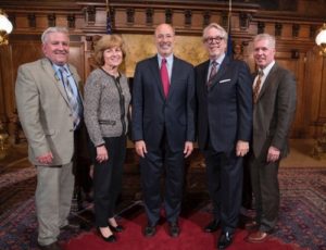 State Senators Mike Folmer and Judy Schwank, Gov. Tom Wolf, Geoff Whaling and Bill Evans.
